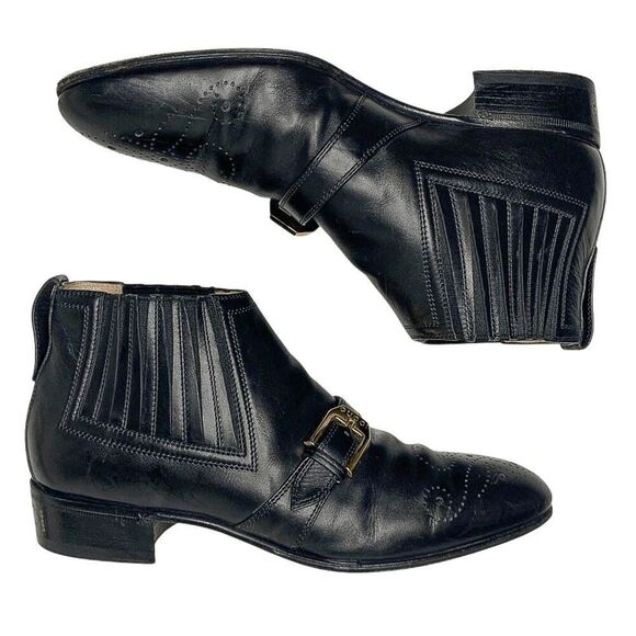 Gucci Interlocking G Logo Perforated Brogue Ankle Boots EU 36 US 6 Black Leather - Picture 5 of 11